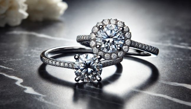 solitaire and a halo engagement ring