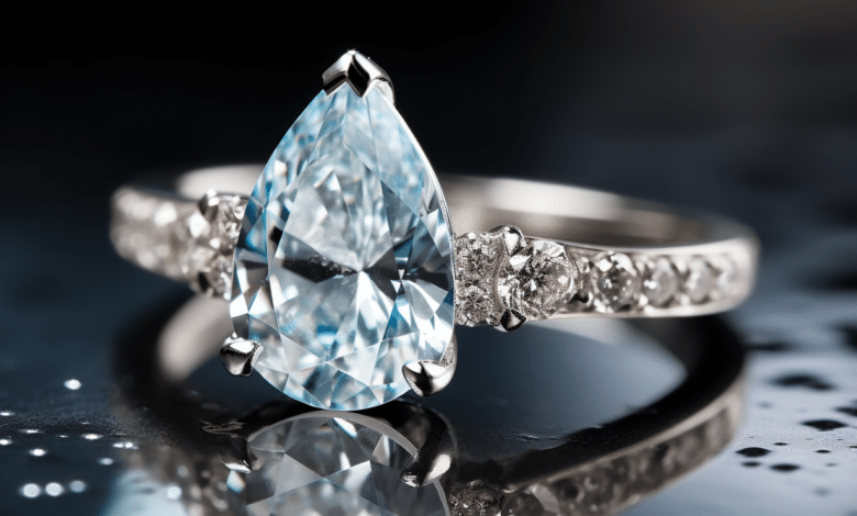 A couple examining a diamond engagement ring