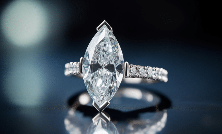 Marquise cut diamond sparkling on a ring