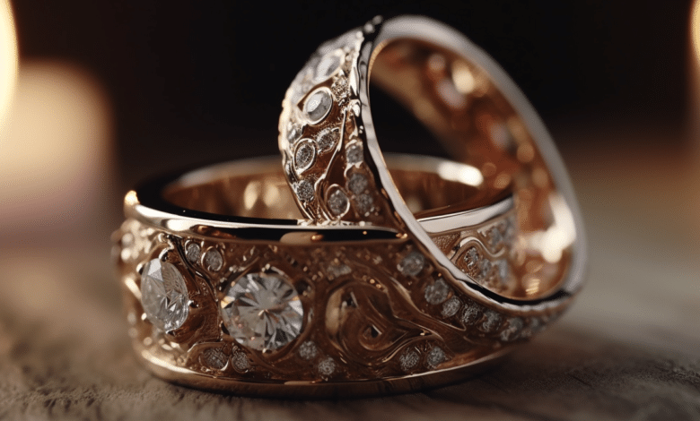 Couple wearing matching wedding rings