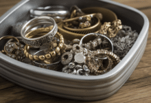 Photo of mixed metal rings in storage