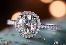 Affordable halo engagement ring with sparkling diamonds