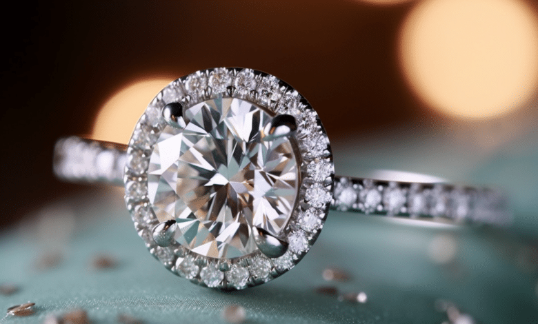 Affordable halo engagement ring with sparkling diamonds