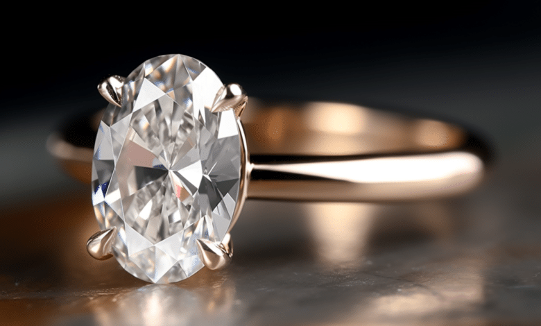 Oval cut engagement ring in gold setting