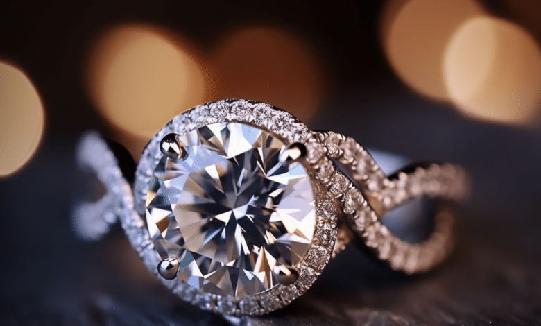 Moissanite engagement ring with sparkling center stone