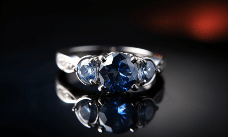 Close-up of a three-stone engagement ring