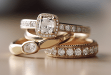 Stacking cushion cut diamond rings