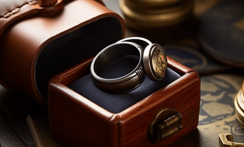 Man holding a ring box while traveling