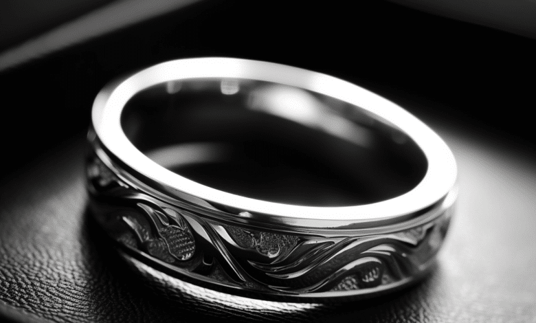 Personalized platinum wedding ring with custom engraving