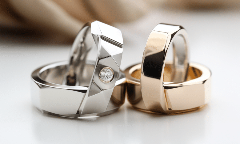 Modern white gold engagement ring with geometric design