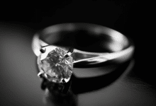 A sparkling platinum diamond ring on a soft cloth