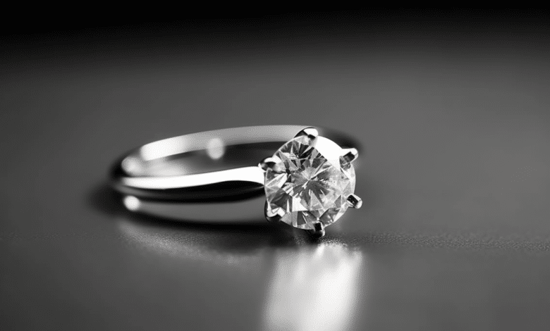 Minimalist engagement ring on a finger