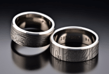 Couple's hands with engraved wedding rings