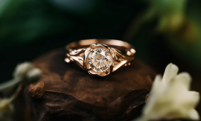 Nature-inspired solitaire engagement ring with floral motifs