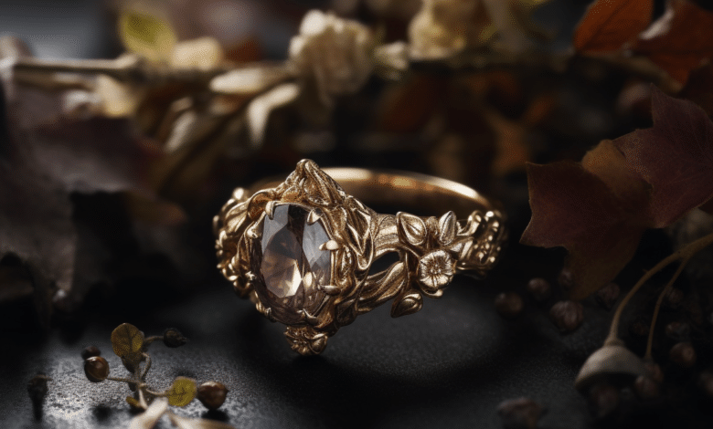 Nature-inspired vintage engagement ring with floral motifs