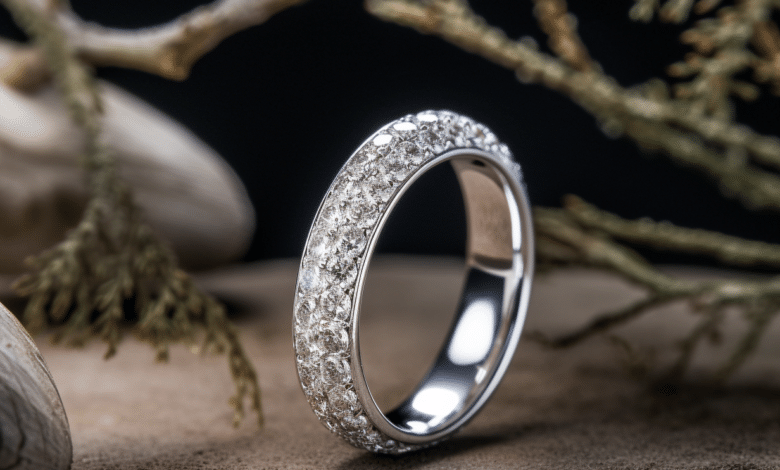 Couple trying on wedding rings
