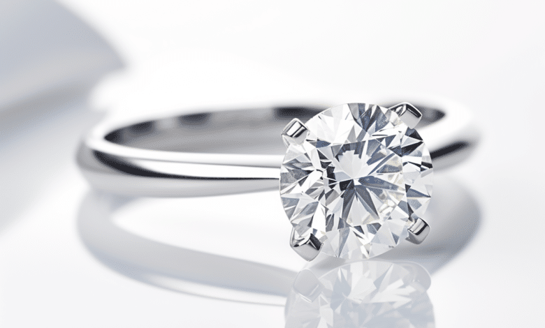 Couple admiring a diamond engagement ring