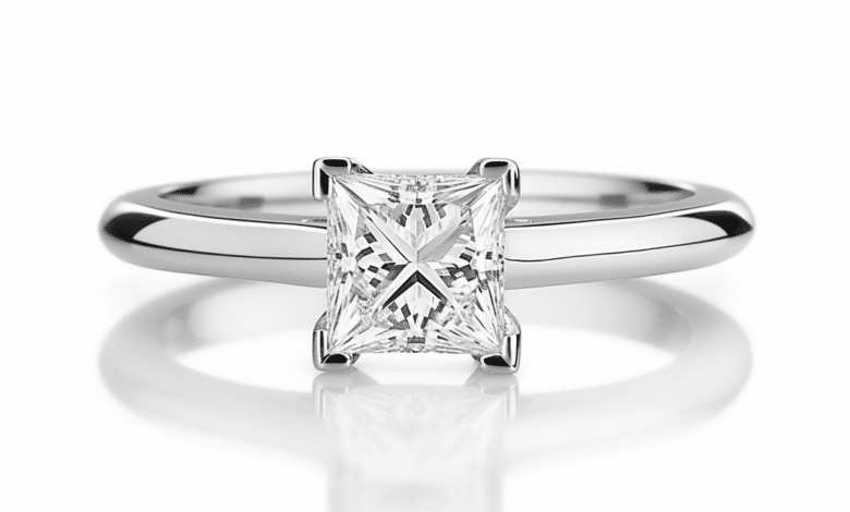 Photo of a small princess cut diamond engagement ring