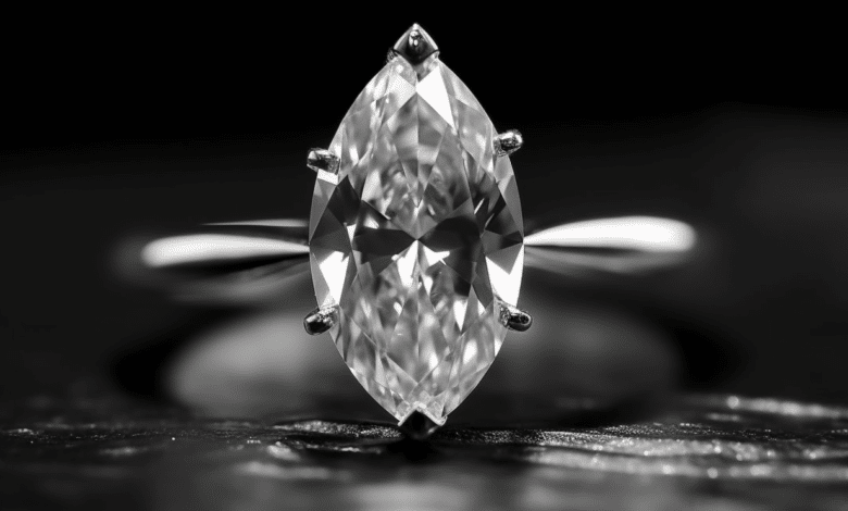 Small marquise cut diamond engagement ring