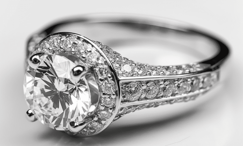Woman's hand with an upgraded halo engagement ring