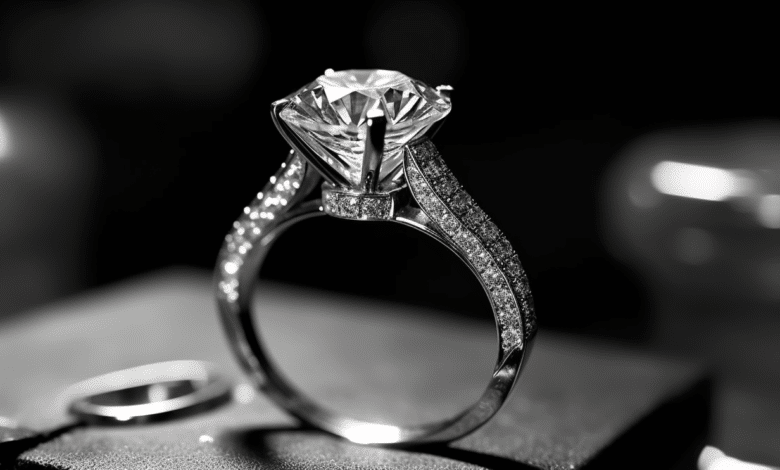 Round cut diamond on an engagement ring
