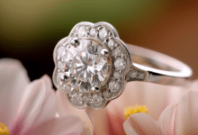 Photo of a platinum wedding band with a diamond