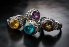Halo ring with unusual gemstone and metal pairing