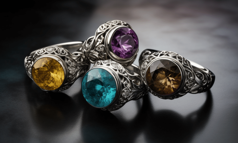 Halo ring with unusual gemstone and metal pairing