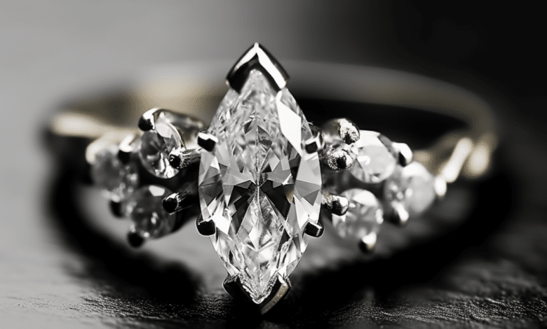 Marquise-cut diamond engagement ring with family heirloom elements