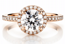 Couple trying on matching wedding rings