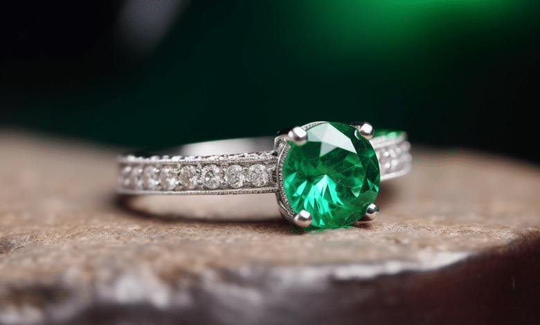 Emerald engagement ring with diamond accents