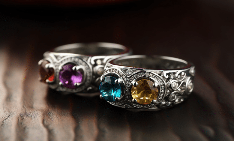 Birthstone ring on a finger