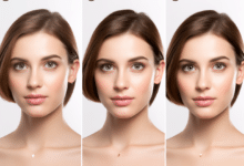Diamond face shape guide with makeup and earrings
