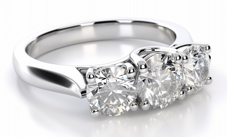 Three-stone diamond engagement ring