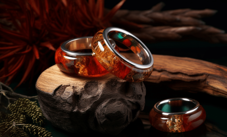 Festive ring made from meteorite and wood