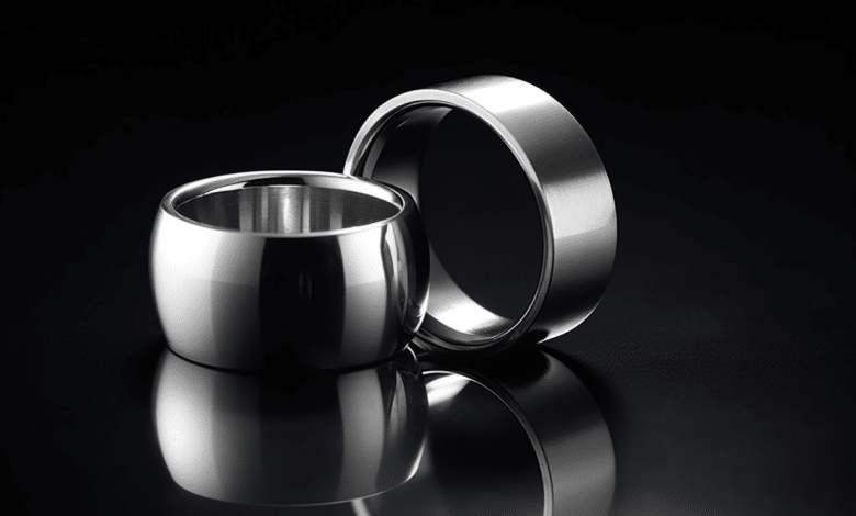 Titanium wedding ring on a finger