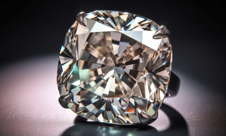Cushion cut diamond on a ring
