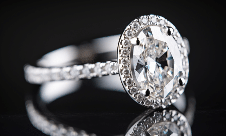 Oval cut diamond in a halo setting
