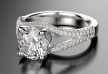Split shank engagement ring with a diamond center stone