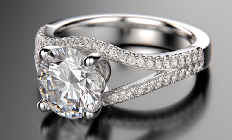 Split shank engagement ring with a diamond center stone