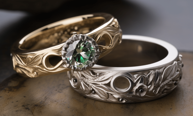 Custom engagement ring with symbolic gemstones and metalwork