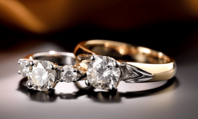 Three-stone diamond ring in platinum setting