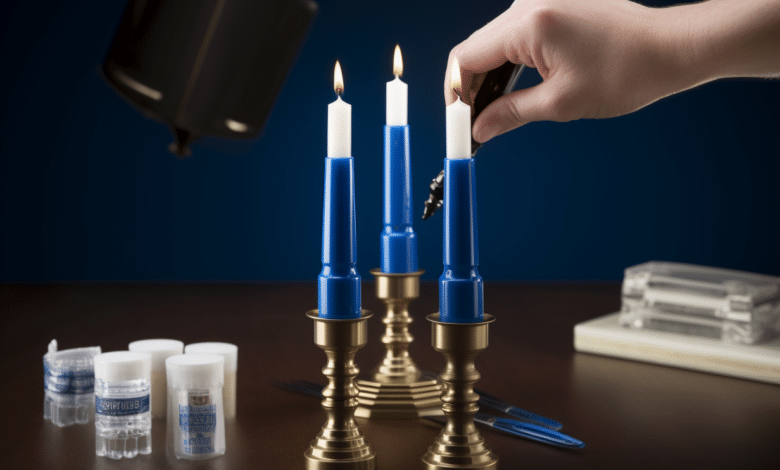Hanukkah menorah with perfectly fitted candles