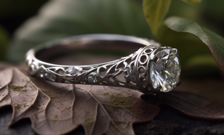 Filigree engagement ring with intricate metalwork