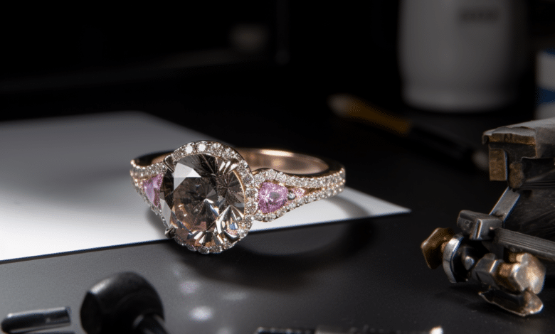 Custom engagement ring with diamond and gold setting