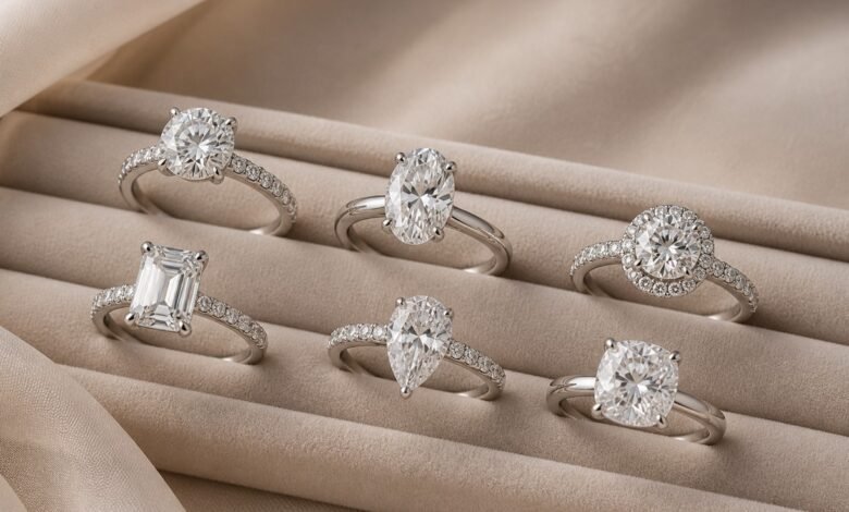 Best engagement rings 2026 featuring oval, emerald, and round diamond styles in elegant modern settings