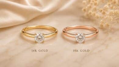 14k and 18k gold engagement rings compared for color, durability, value, and daily wear