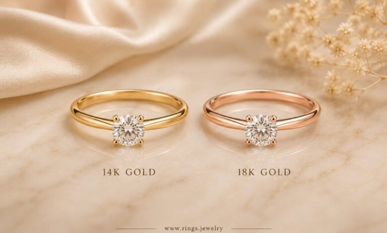14k and 18k gold engagement rings compared for color, durability, value, and daily wear