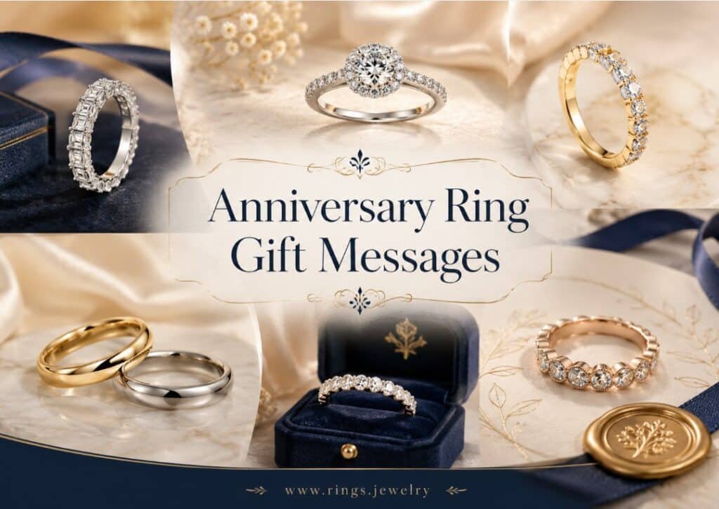 Anniversary ring gift messages with complete fine rings, elegant jewelry cards, eternity band notes, upgrade ring ideas, and milestone love wording