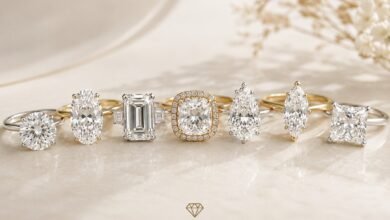 Best Diamond Shapes for Engagement Rings 2 Luxury diamond engagement rings with round, oval, emerald, cushion, pear, marquise and princess cut diamonds
